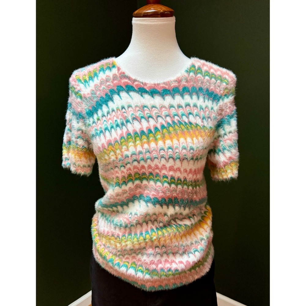 Anthropologie Fuzzy Knit Short Sleeve Top Multicolor Women's M